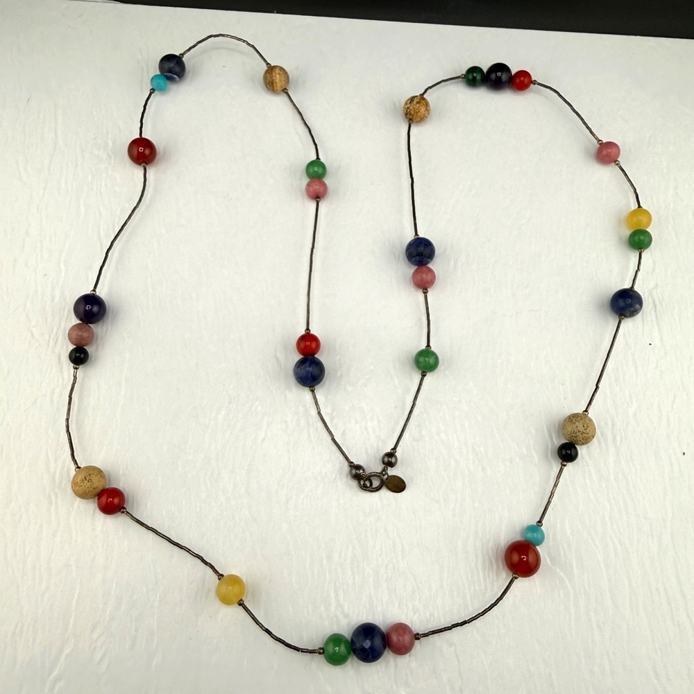 Carolyn Pollack Relios Necklace Multicolor Beaded Sterling Graduated 36"